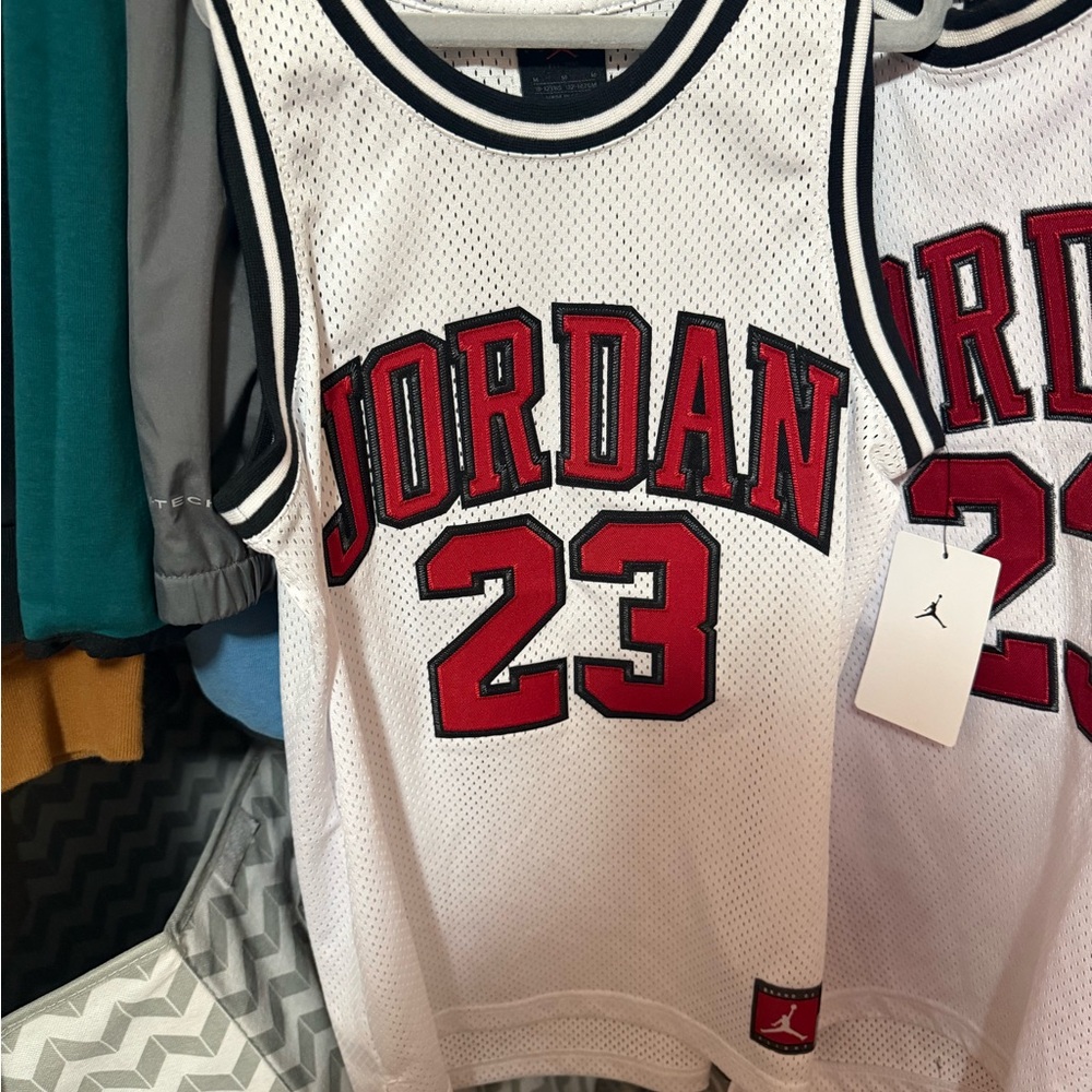 Jordan boys  White and Red Basketball Jersey